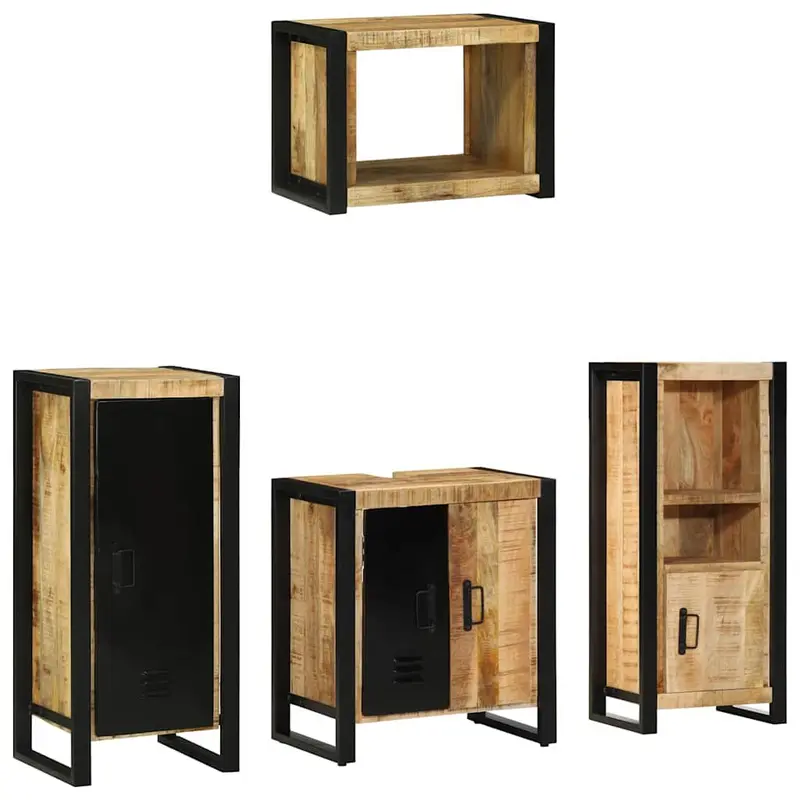 Juego de muebles de baño con cajón 4 pcs Madera de mango maciza