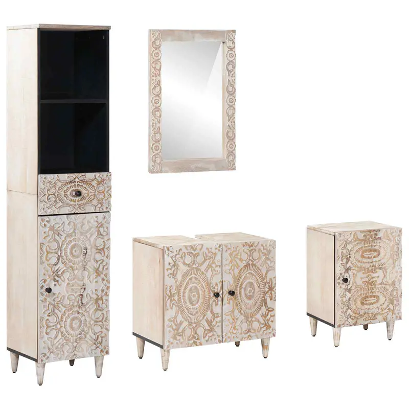 Juego de muebles de baño con cajón 4 pcs Madera de mango maciza