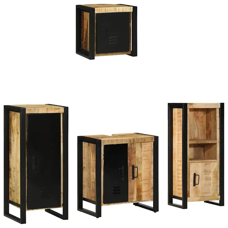 Juego de muebles de baño con cajón 4 pcs Madera de mango maciza