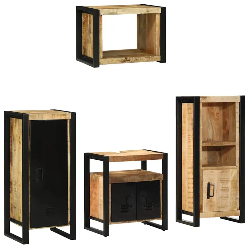 Juego de muebles de baño con cajón 4 pcs Madera de mango maciza