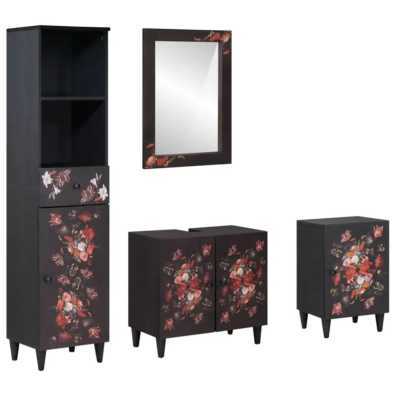 Juego de Muebles de Baño con cajón 4 pcs Madera de mango maciza