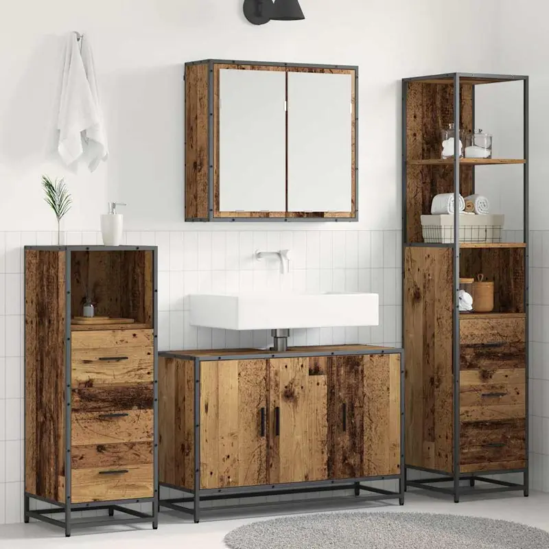 Juego de muebles de baño con cajón 4 pcs Madera envejecida