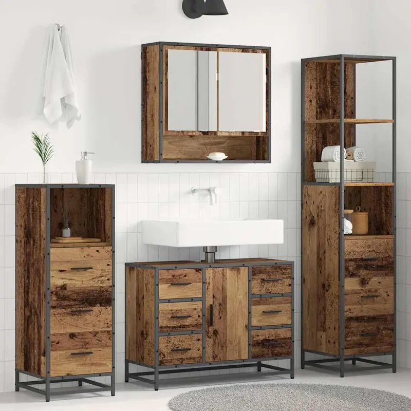 Juego de muebles de baño con cajón 4 pcs Madera envejecida