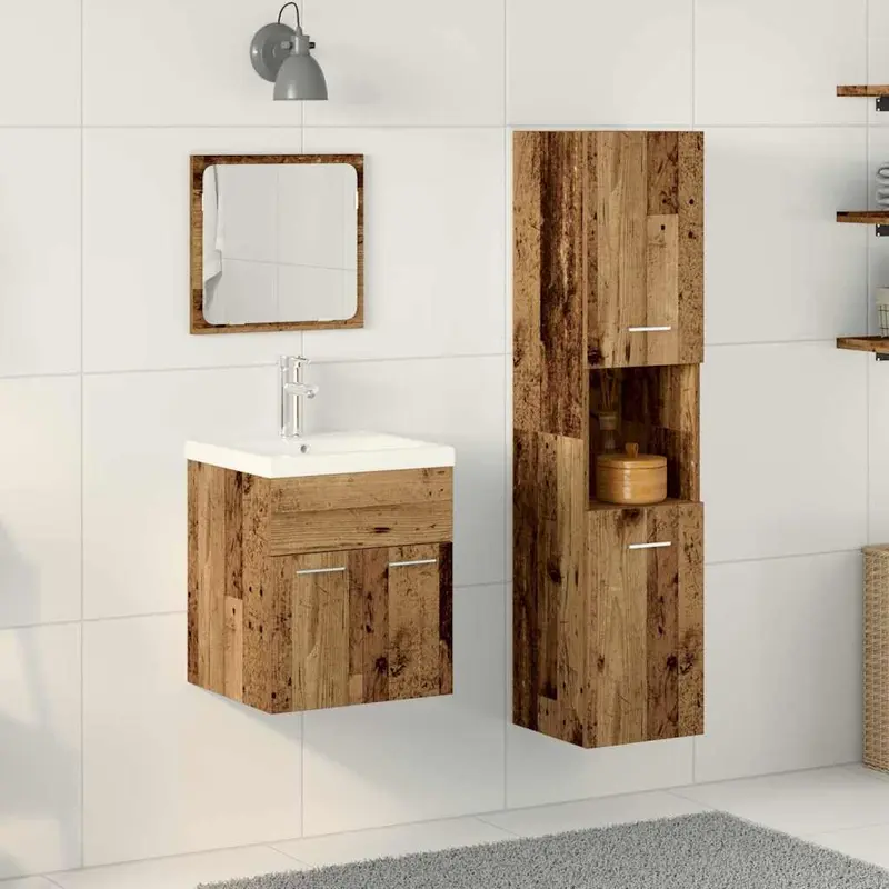 Juego de muebles de baño con cajón 4 pcs Madera envejecida