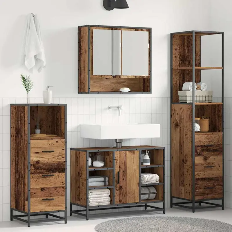 Juego de muebles de baño con cajón 4 pcs Madera Vieja
