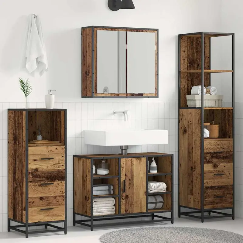 Juego de muebles de baño con cajón 4 pcs Madera Vieja