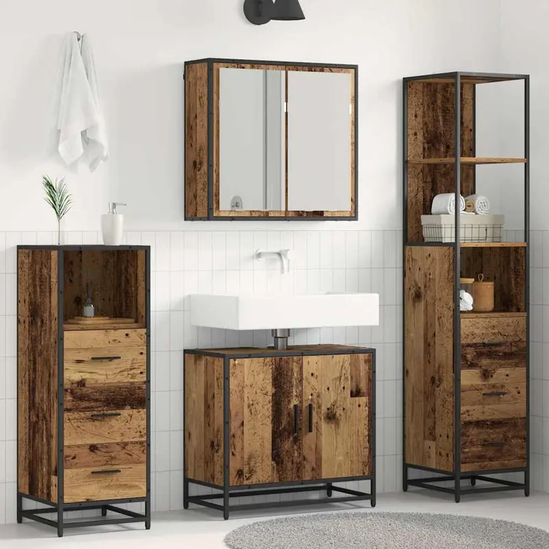 Juego de muebles de baño con cajón 4 pcs Madera Vieja