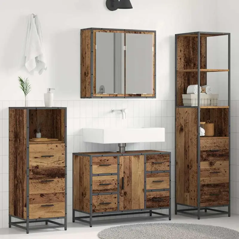 Juego de muebles de baño con cajón 4 pcs Madera vieja