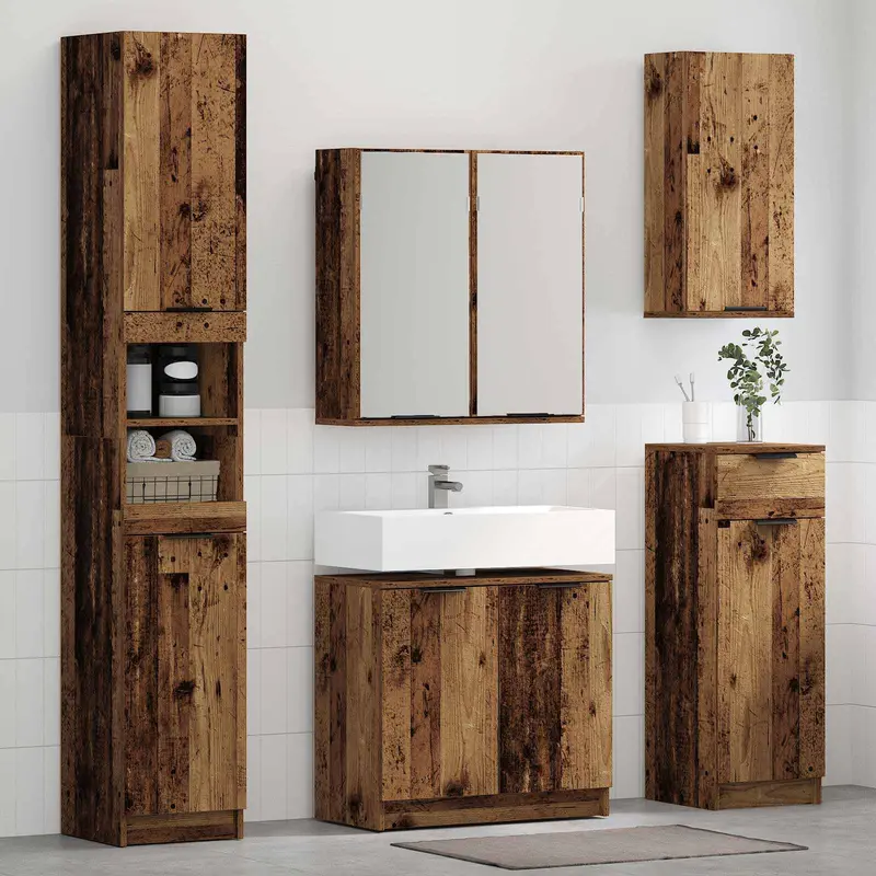 Juego de muebles de baño con cajón 4 pcs Madera vieja
