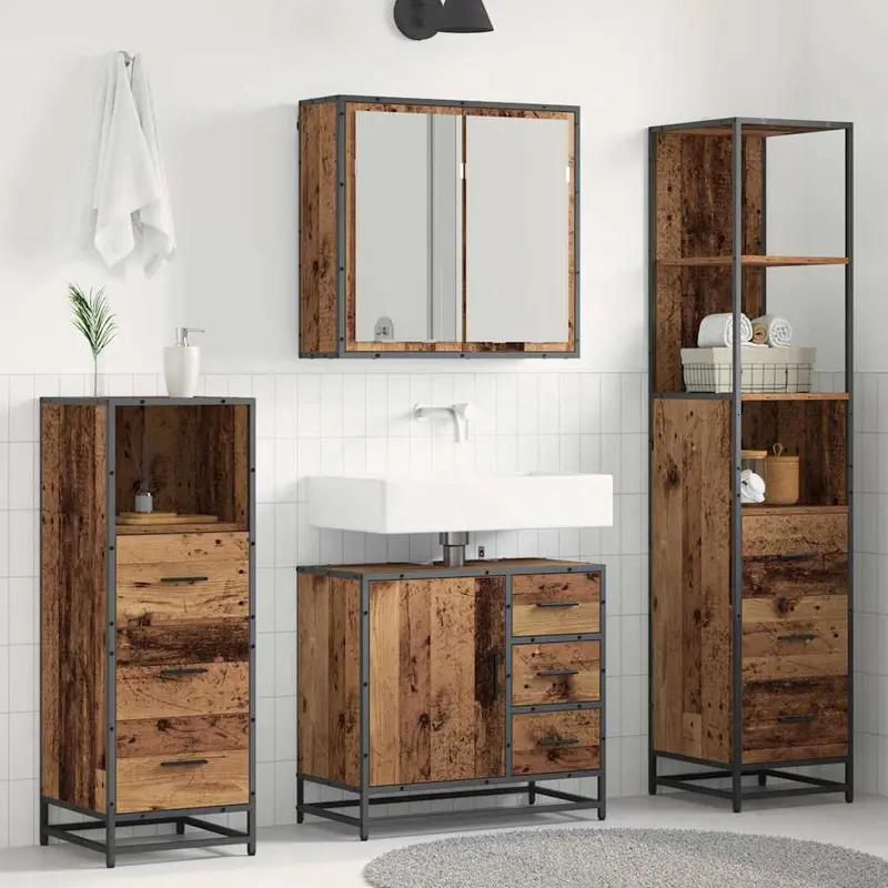 Juego de muebles de baño con cajón 4 pcs Madera Vieja