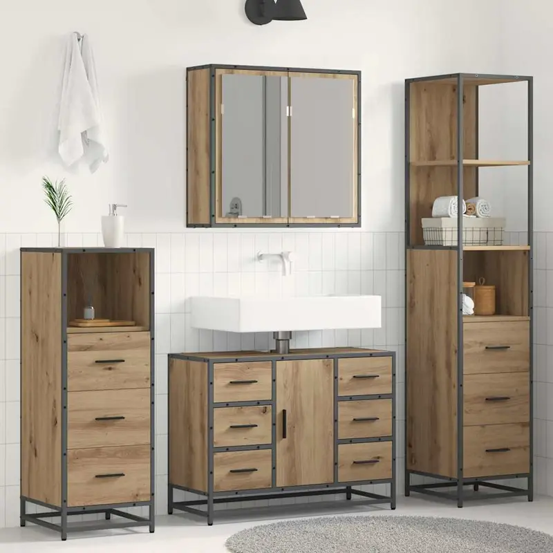 Juego de muebles de baño con cajón 4 pcs Roble artisan