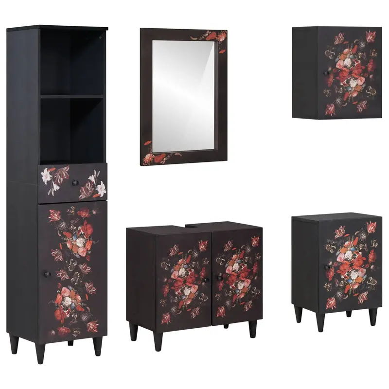 Juego de Muebles de Baño con cajón 5 pcs Madera de mango maciza