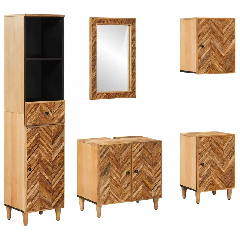 Juego de Muebles de Baño con cajón 5 pcs Madera de mango maciza