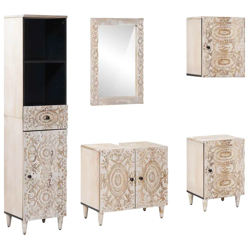 Juego de muebles de baño con cajón 5 pcs Madera de mango maciza