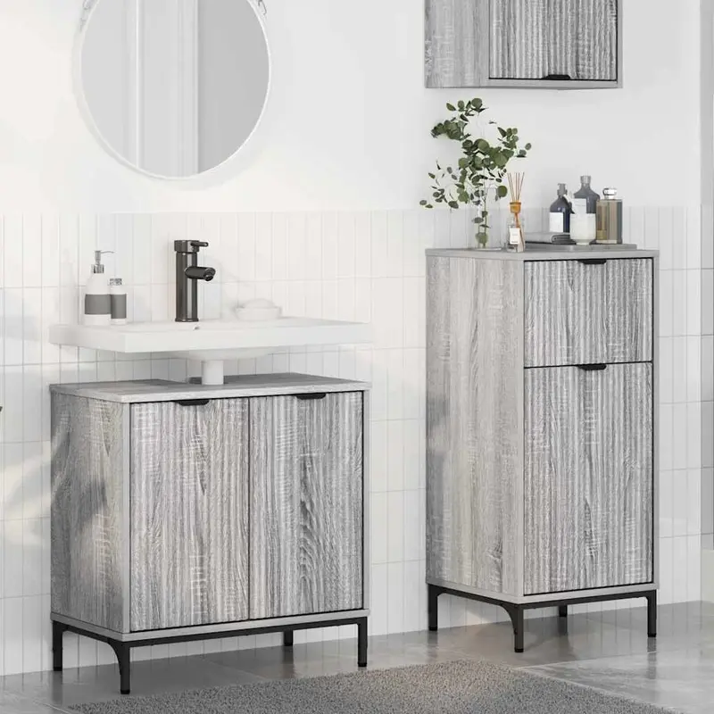 Juego de muebles de baño con cajón con puerta 2 pcs Gris Sonoma