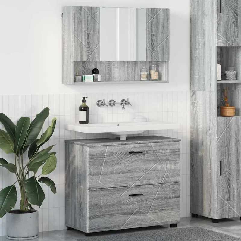 Juego de muebles de baño con cajón con puerta 2 pcs Gris Sonoma