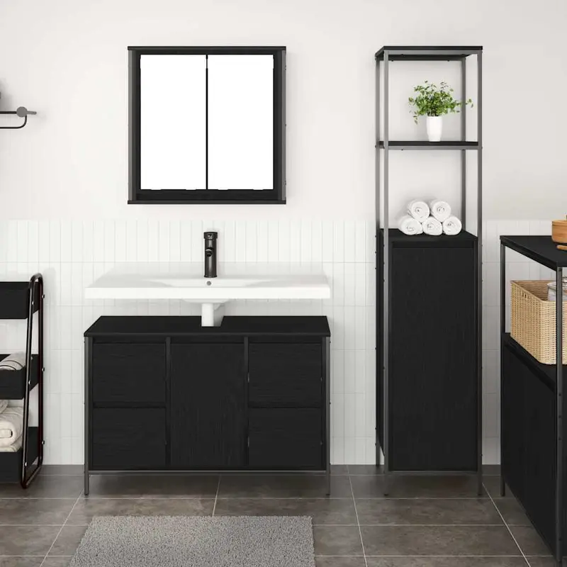 Juego de muebles de baño con cajón con puerta 2 pcs Roble negro