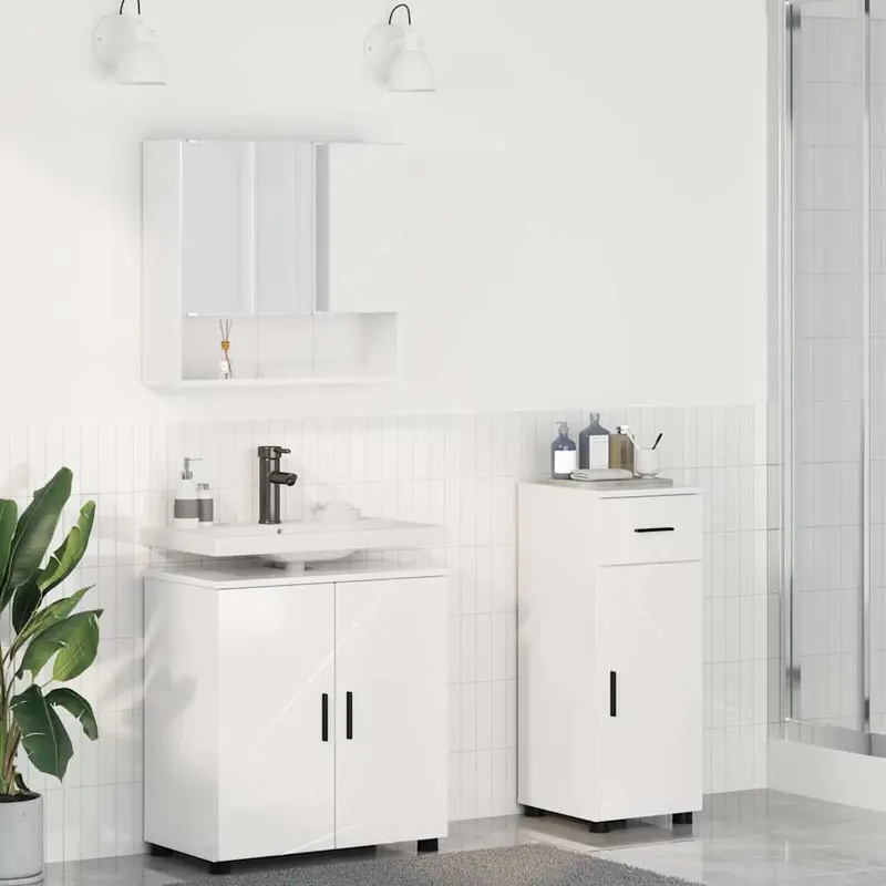 Juego de muebles de baño con cajón con puerta 3 pcs brillante