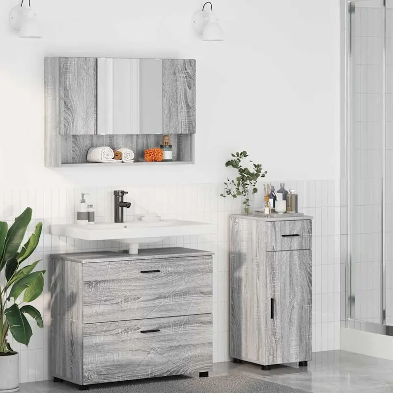 Juego de muebles de baño con cajón con puerta 3 pcs Gris Sonoma