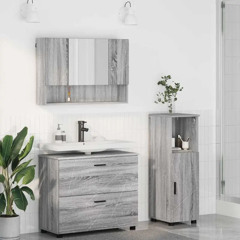 Juego de muebles de baño con cajón con puerta 3 pcs Gris Sonoma