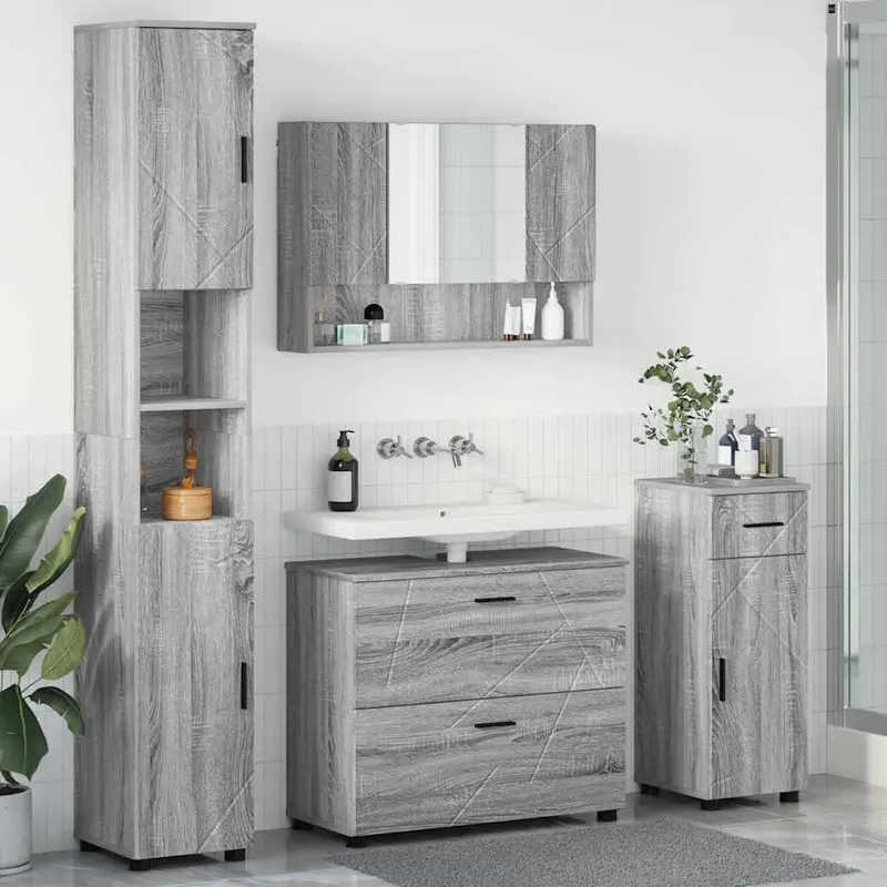 Juego de muebles de baño con cajón con puerta 4 pcs Gris Sonoma