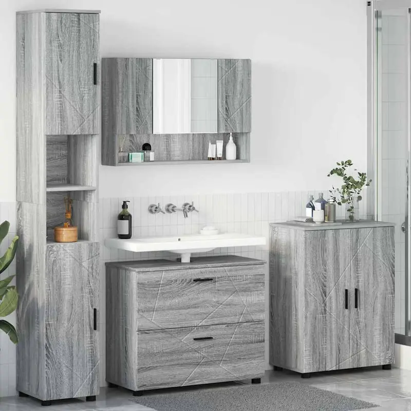 Juego de muebles de baño con cajón con puerta 4 pcs Gris Sonoma