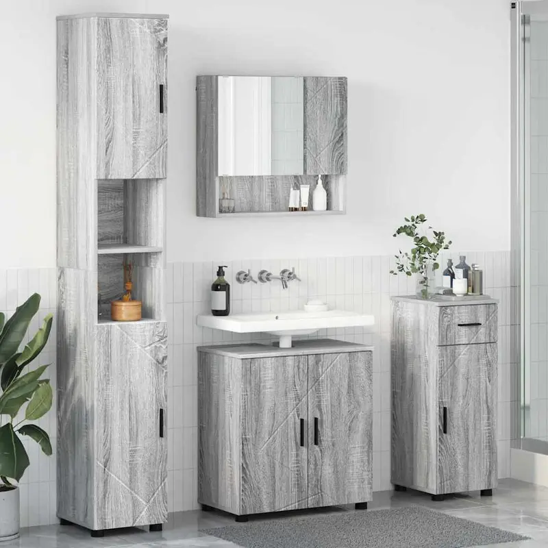 Juego de muebles de baño con cajón con puerta 4 pcs Gris Sonoma