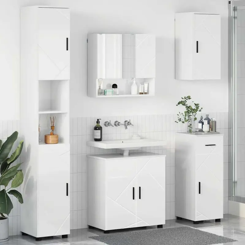 Juego de muebles de baño con cajón con puerta 5 pcs brillante
