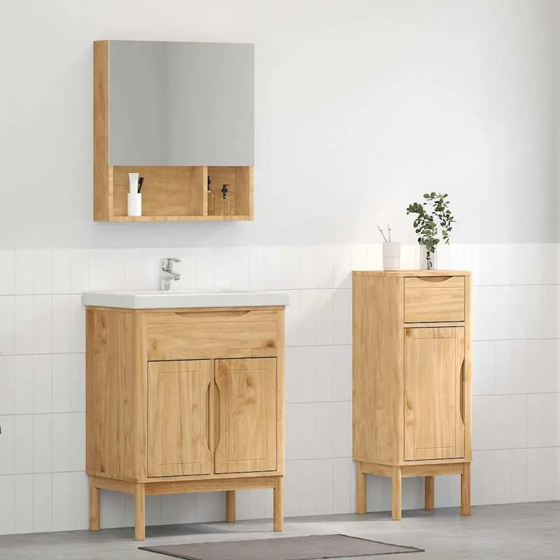 Juego de muebles de baño con cajón FLORO 2 pcs Marrón cera