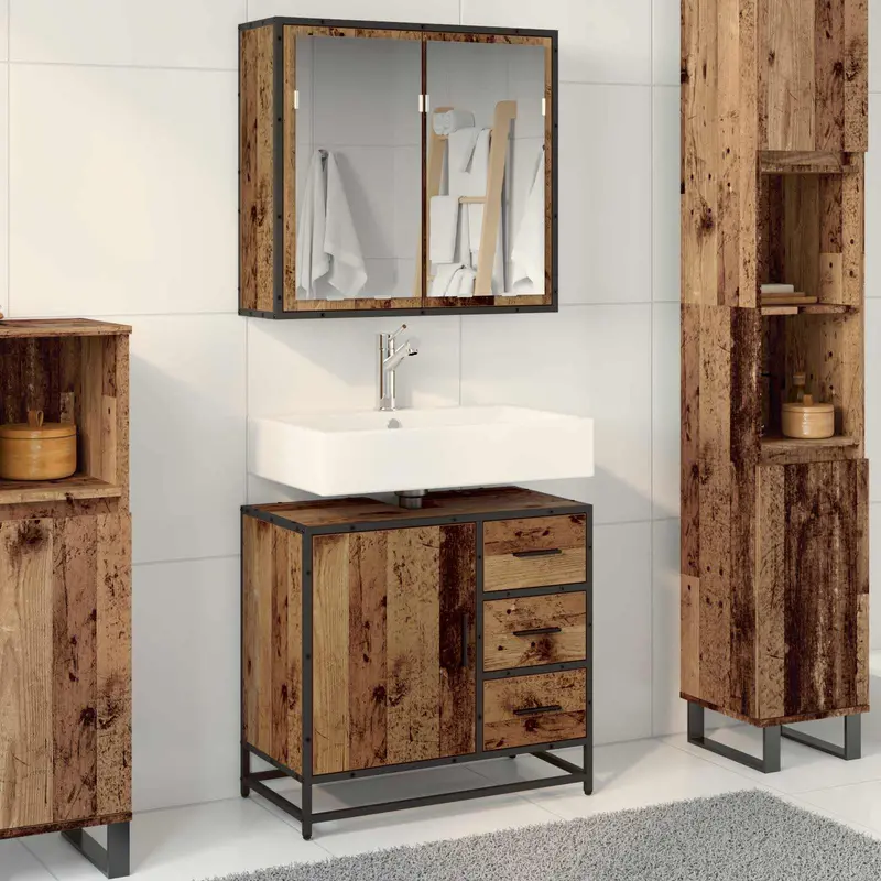 Juego de muebles de baño con estante 2 pcs Madera envejecida