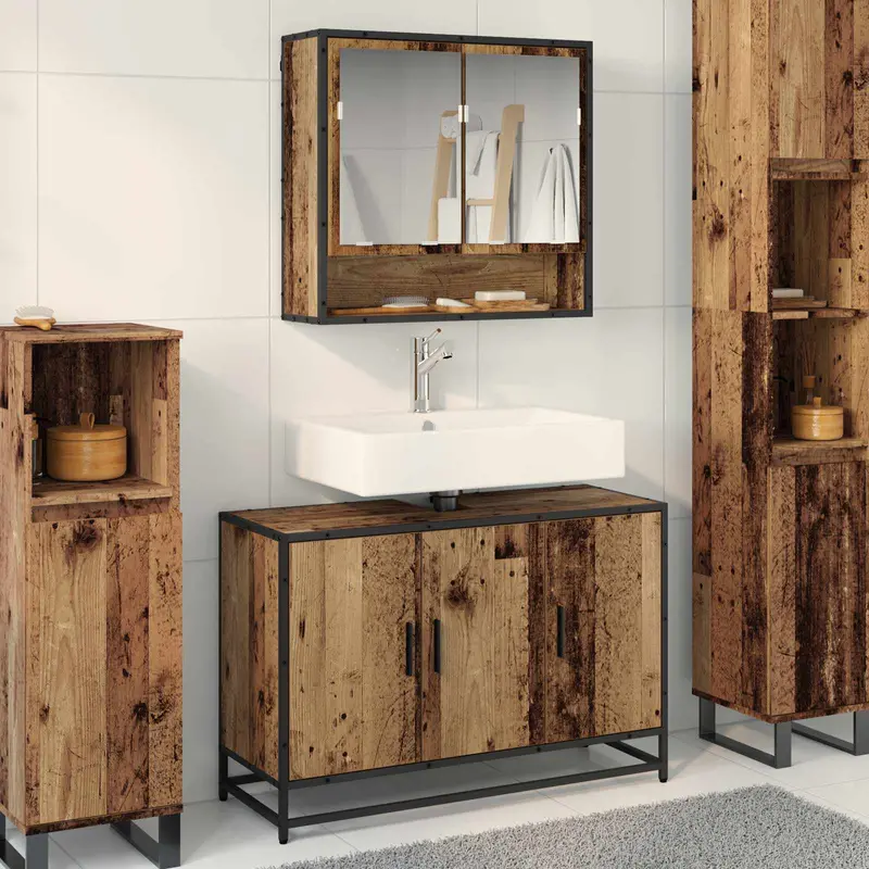 Juego de muebles de baño con estante 2 pcs Madera Vieja
