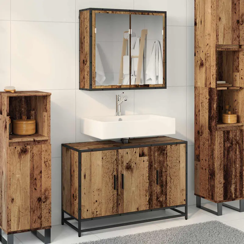 Juego de muebles de baño con estante 2 pcs Madera Vieja