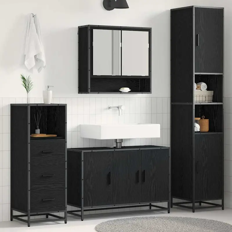 Juego de muebles de baño con estante 3 pcs Madera envejecida