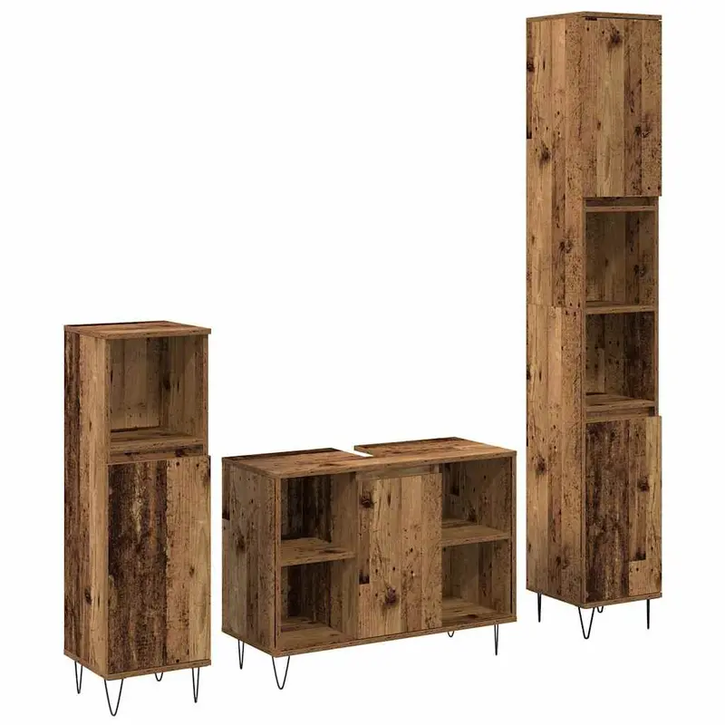 Juego de muebles de baño con estante 3 pcs Madera Vieja