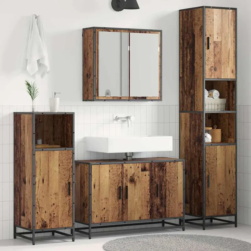 Juego de muebles de baño con estante 3 pcs Madera Vieja