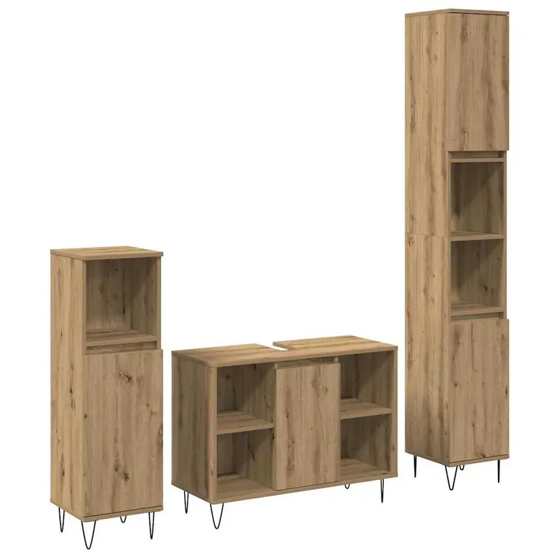 Juego de muebles de baño con estante 3 pcs Roble artesanal