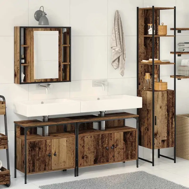 Juego de muebles de baño con estante 4 pcs Madera envejecida