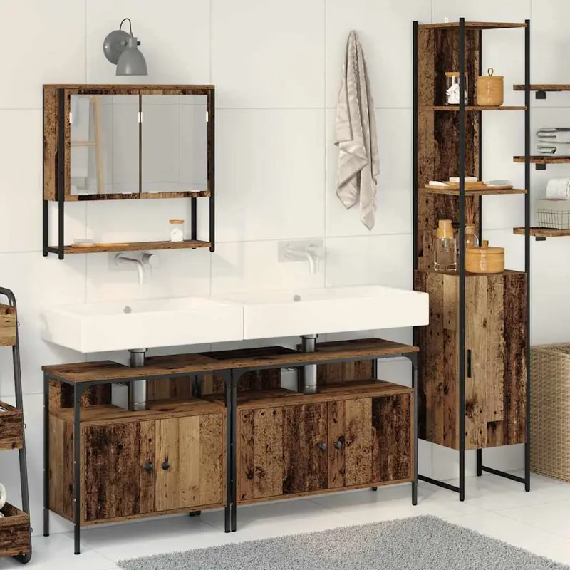 Juego de muebles de baño con estante 4 pcs Madera Vieja