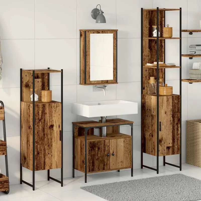 Juego de muebles de baño con estante 4 pcs Madera vieja
