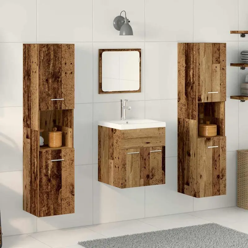 Juego de muebles de baño con estante 4 pcs Madera vieja