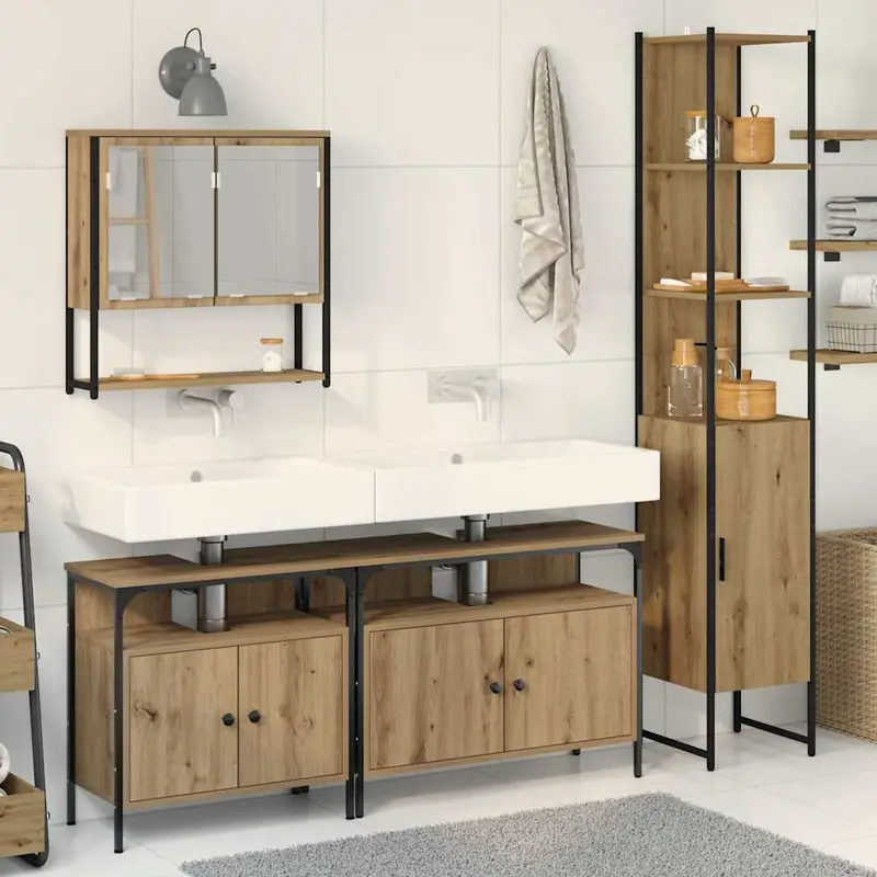 Juego de muebles de baño con estante 4 pcs Roble artisan