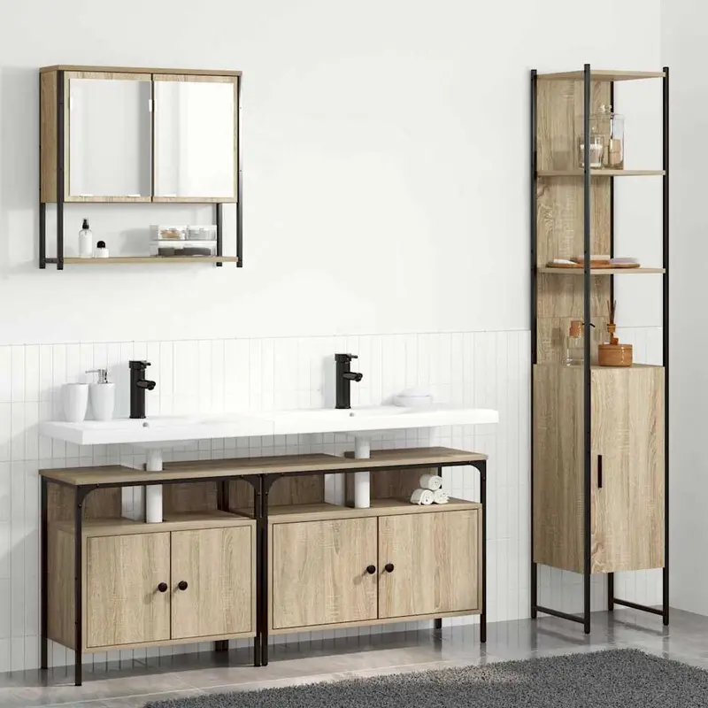 Juego de muebles de baño con estante 4 pcs Roble Sonoma