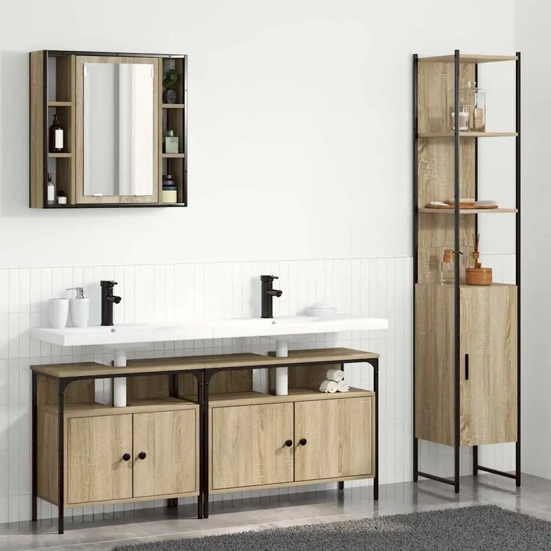 Juego de muebles de baño con estante 4 pcs Roble Sonoma