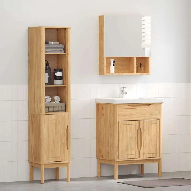 Juego de muebles de baño con estante FLORO 2 pcs Marrón cera