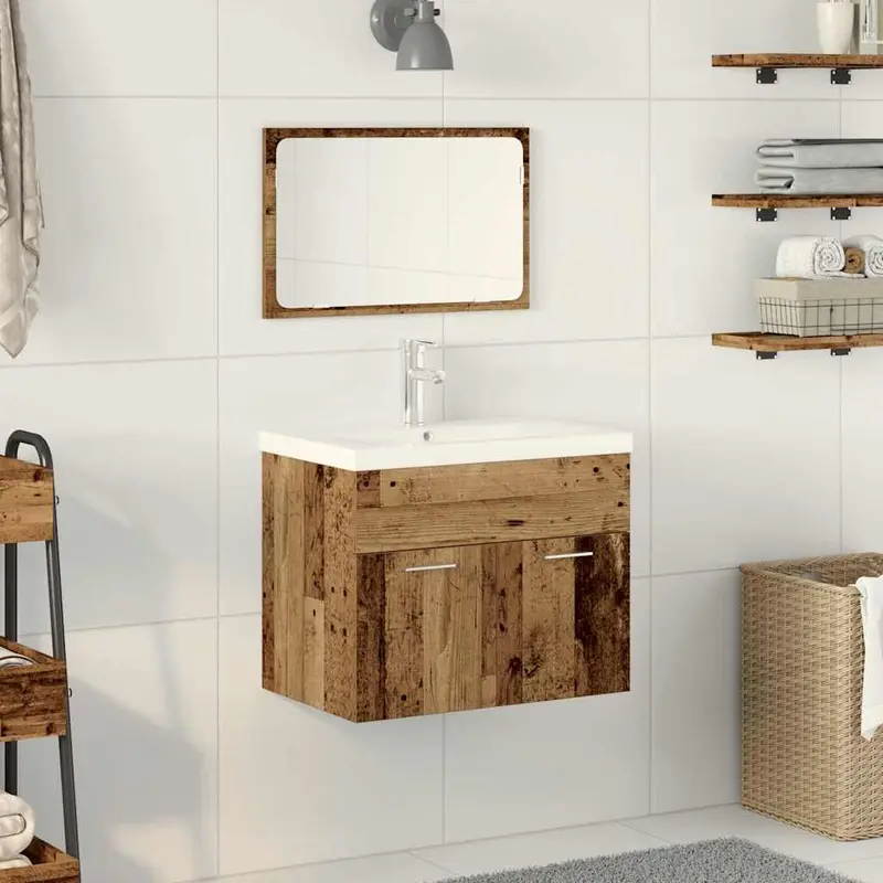 Juego de muebles de baño con puerta 3 pcs Madera envejecida