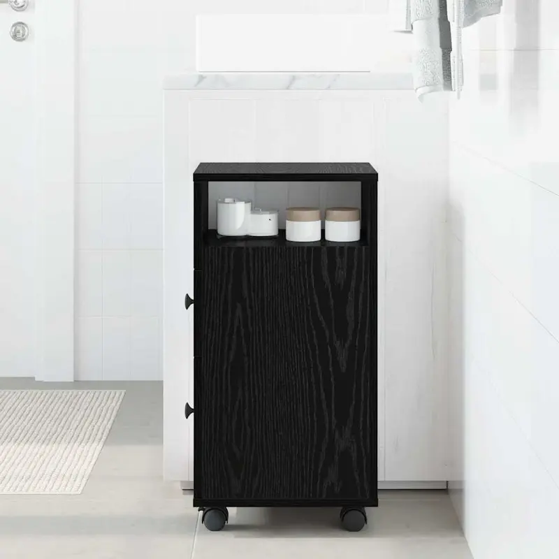 Juego de muebles de baño con rueda Roble Negro 33 x 23 x 65 cm