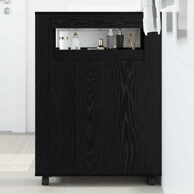 Juego de muebles de baño con rueda Roble Negro 65 x 23 x 87 cm