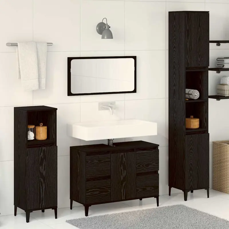 Juego de muebles de baño Montaje en la pared 3 pcs Roble Negro