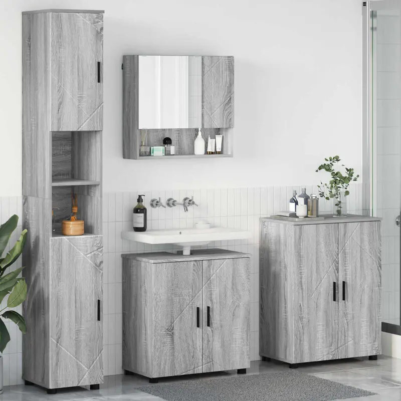 Juego de muebles de baño Montaje en la pared 4 pcs Gris Sonoma