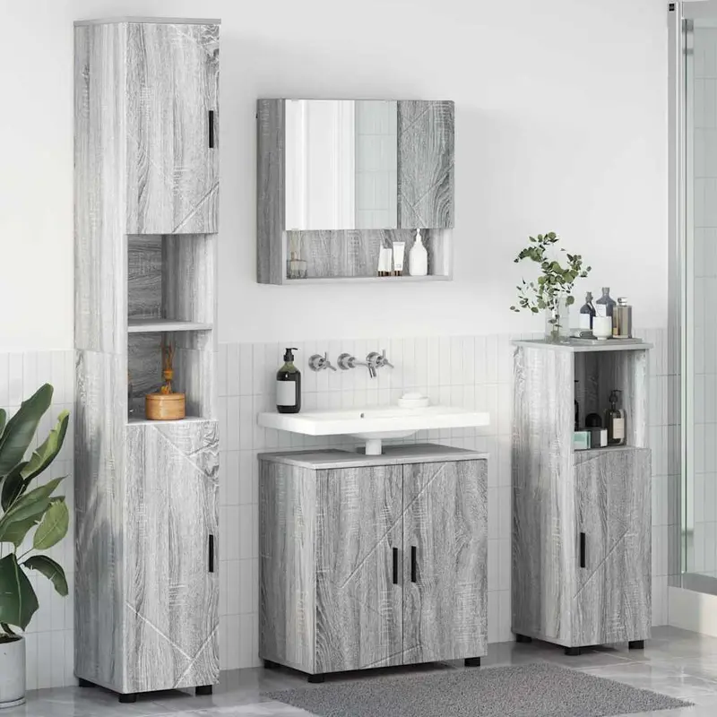Juego de muebles de baño Montaje en la pared 4 pcs Gris Sonoma